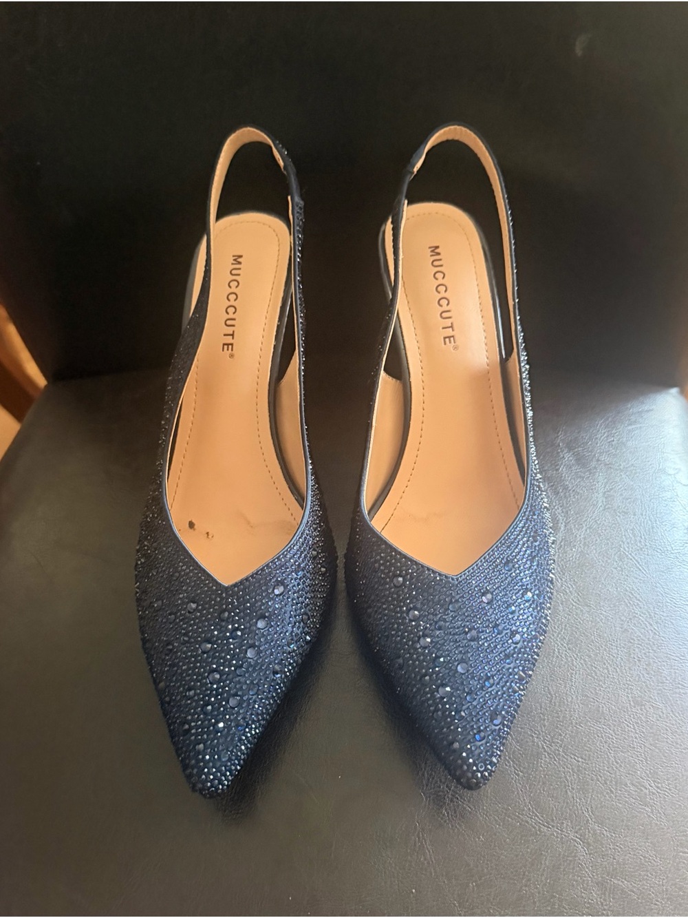 Navy Crystal Slingback Pointed Heels